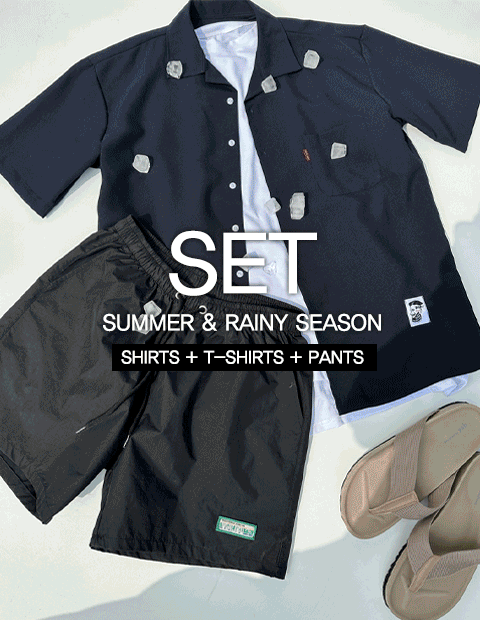 [set] 여름 바캉스 반팔셔츠 코디세트(셔츠+티셔츠+반바지)